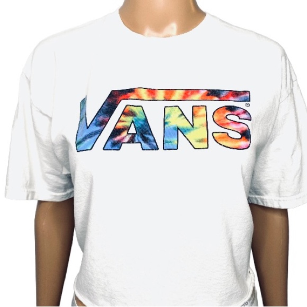 VANS rainbow tie dye cropped cotton tee shirt white M
